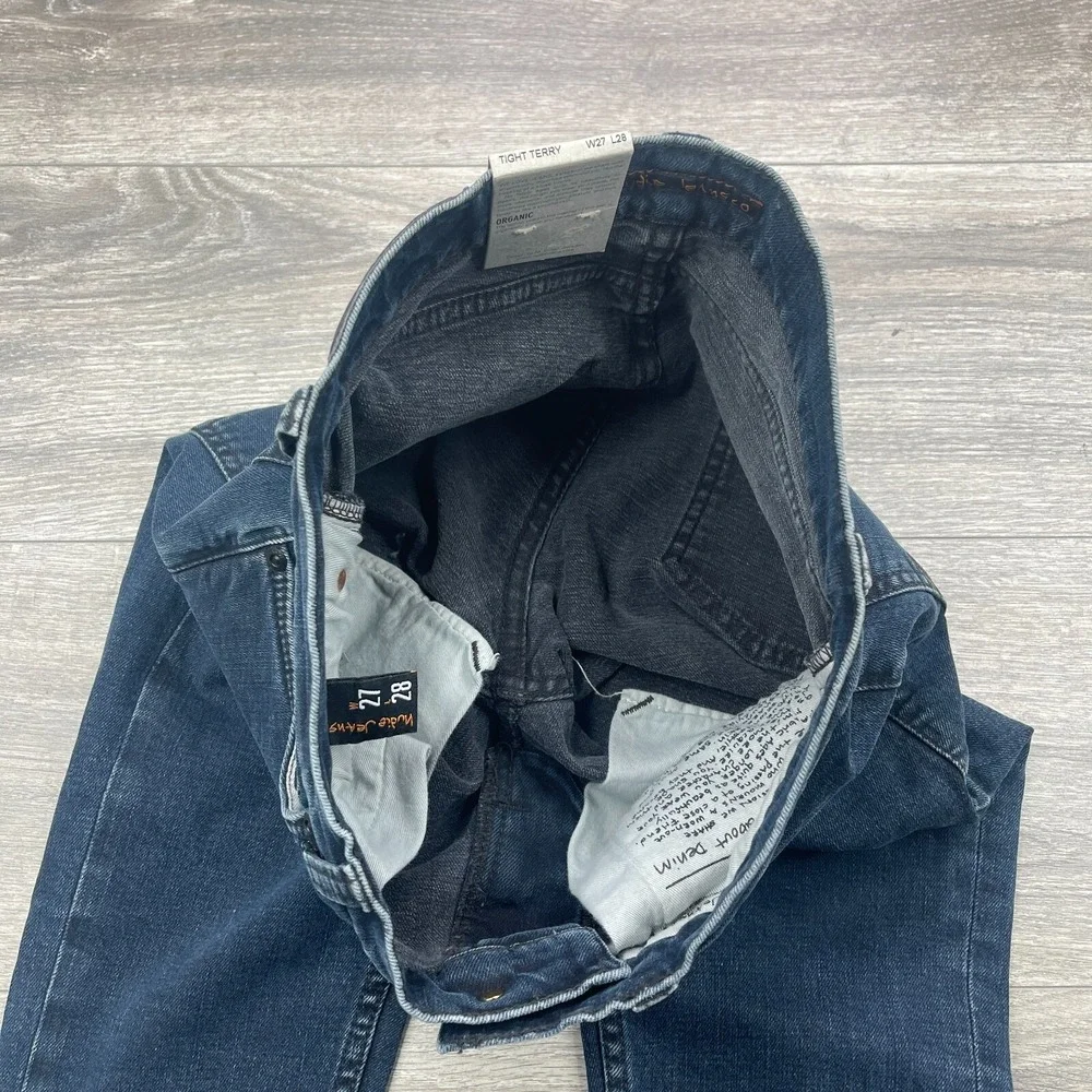 Nudie Jeans Tight Terry Mens 27x28 Blue Slim Skinny Stretch Grunge Organic New